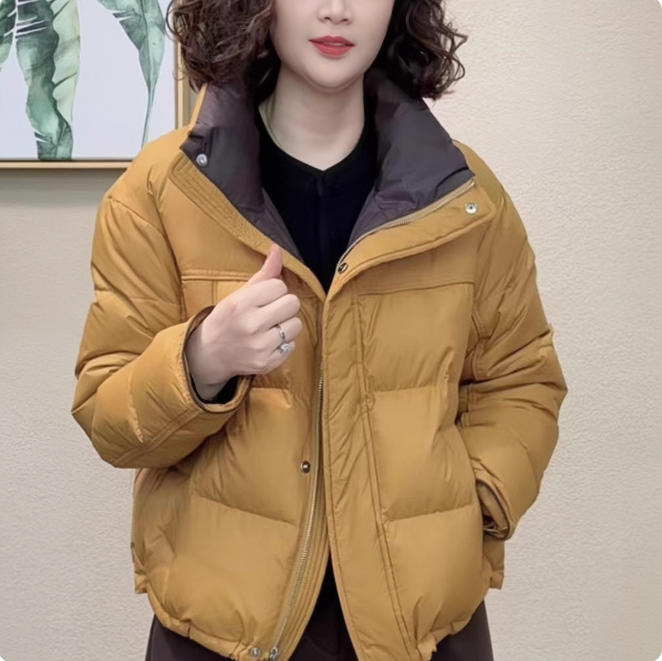 中年妈妈五十多岁洋气羽绒服小个子短款加厚洋气年轻保暖冬装外套