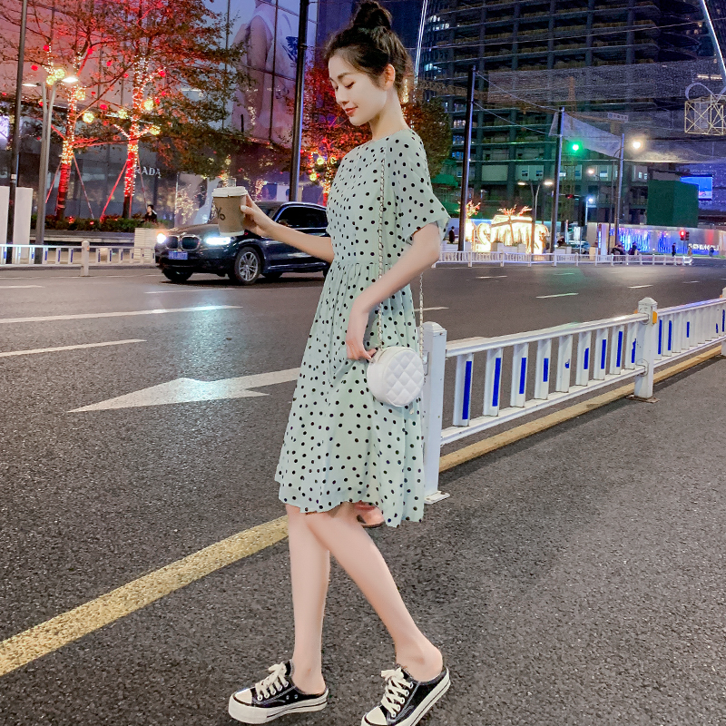 2025夏装新款小个子波点雪纺连衣裙女收腰显瘦法式初恋甜美a字裙