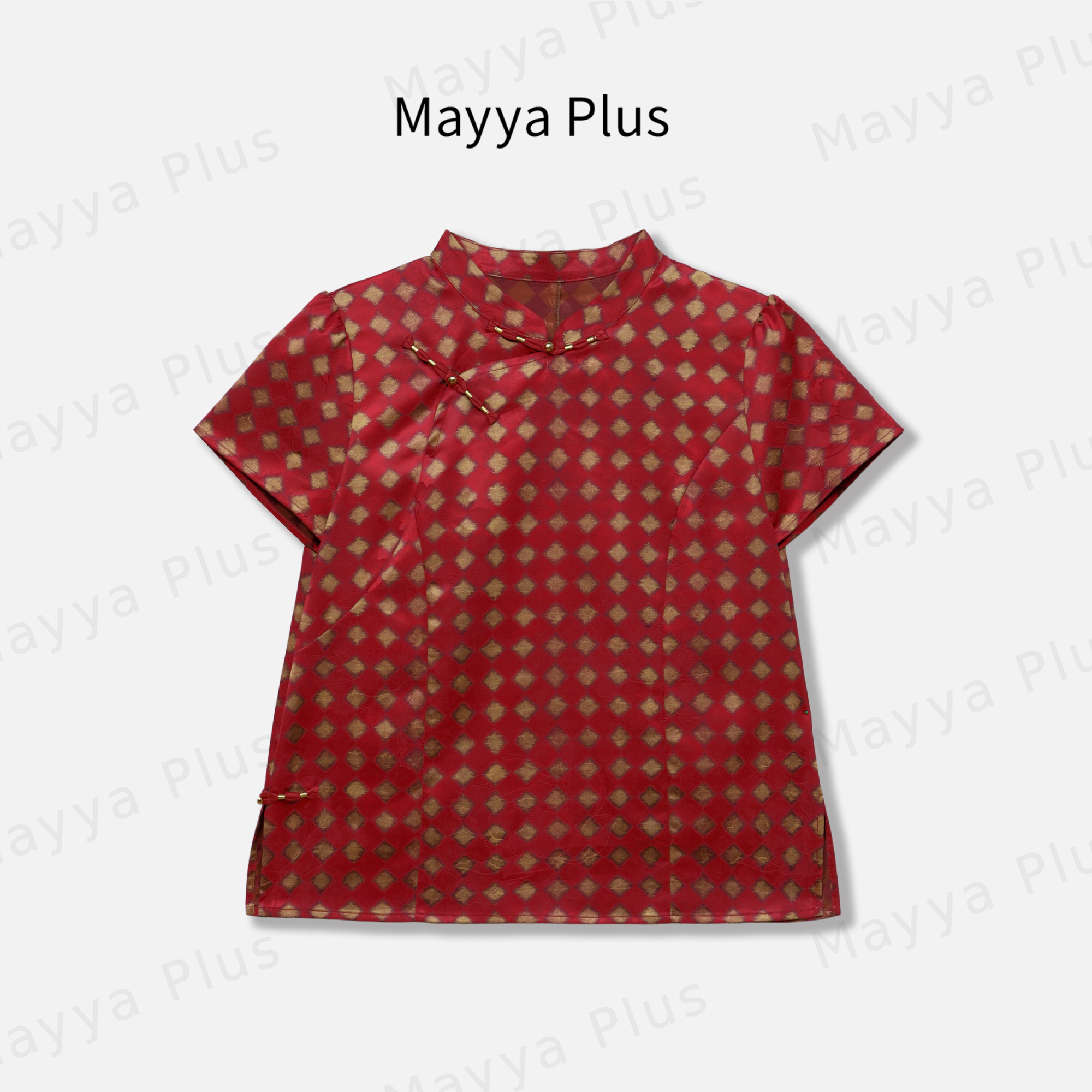 【鸿运】Mayya Plus麦芽定制国风气质格子短袖衬衫夏季百搭显瘦上衣