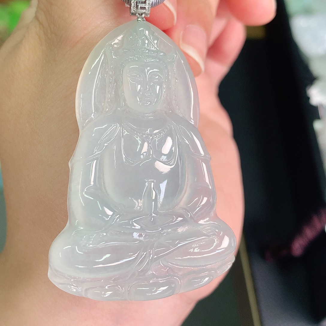 翡翠颈饰18K金镶嵌冰胶大观音