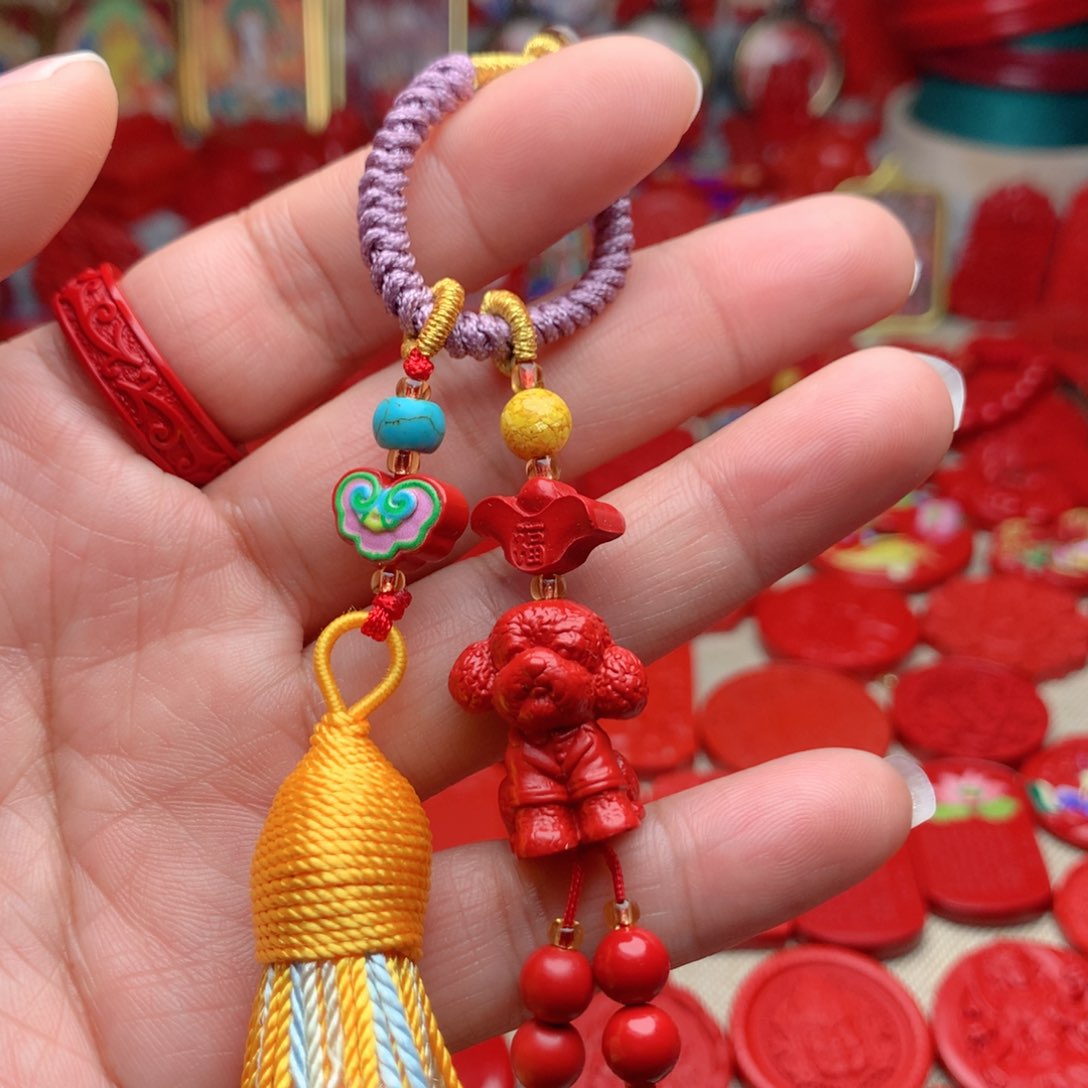 天然辰砂工艺品朱砂钥匙扣包包挂