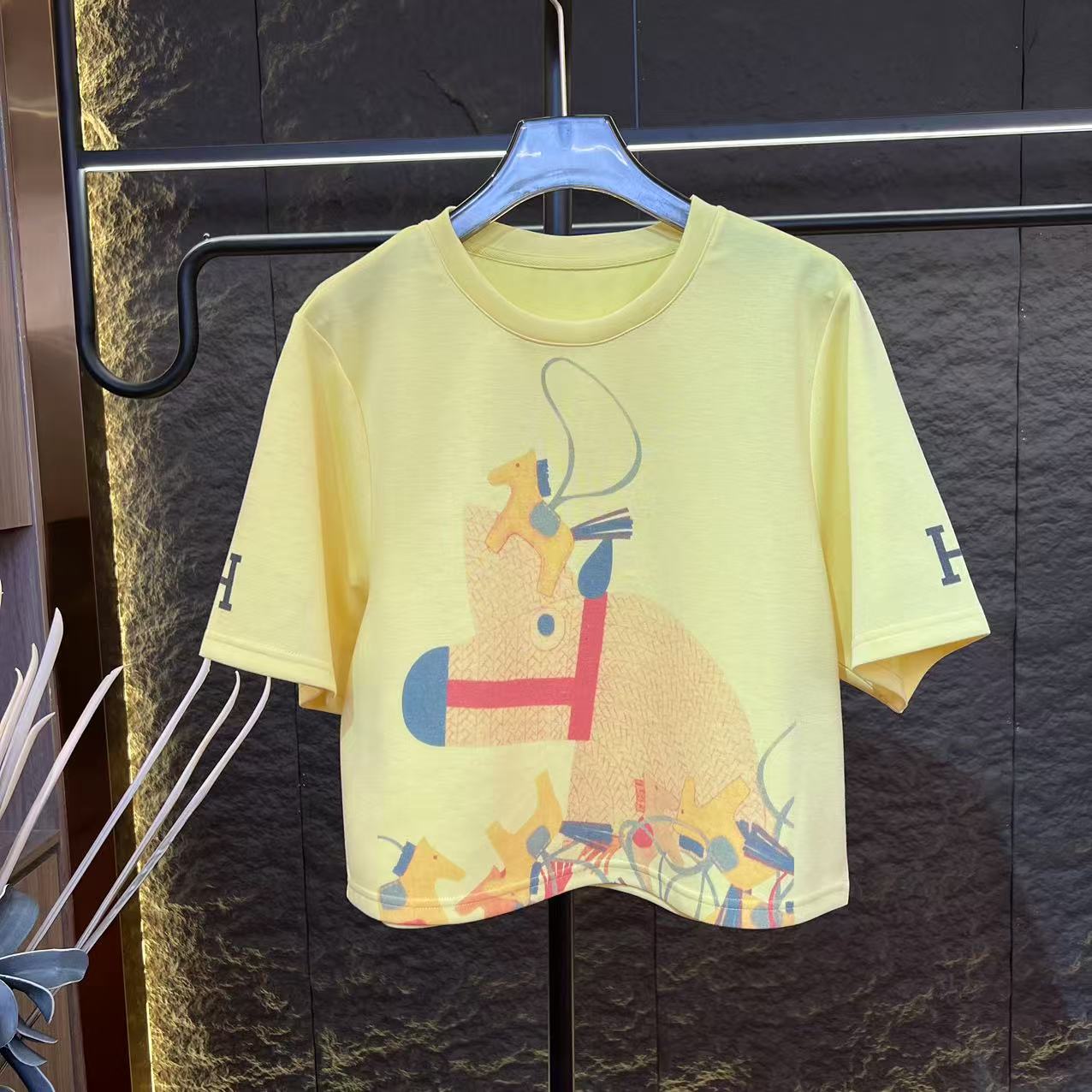 (g果果专属）休闲风休闲圆领春夏黄色潮流小马短袖T恤上衣A328