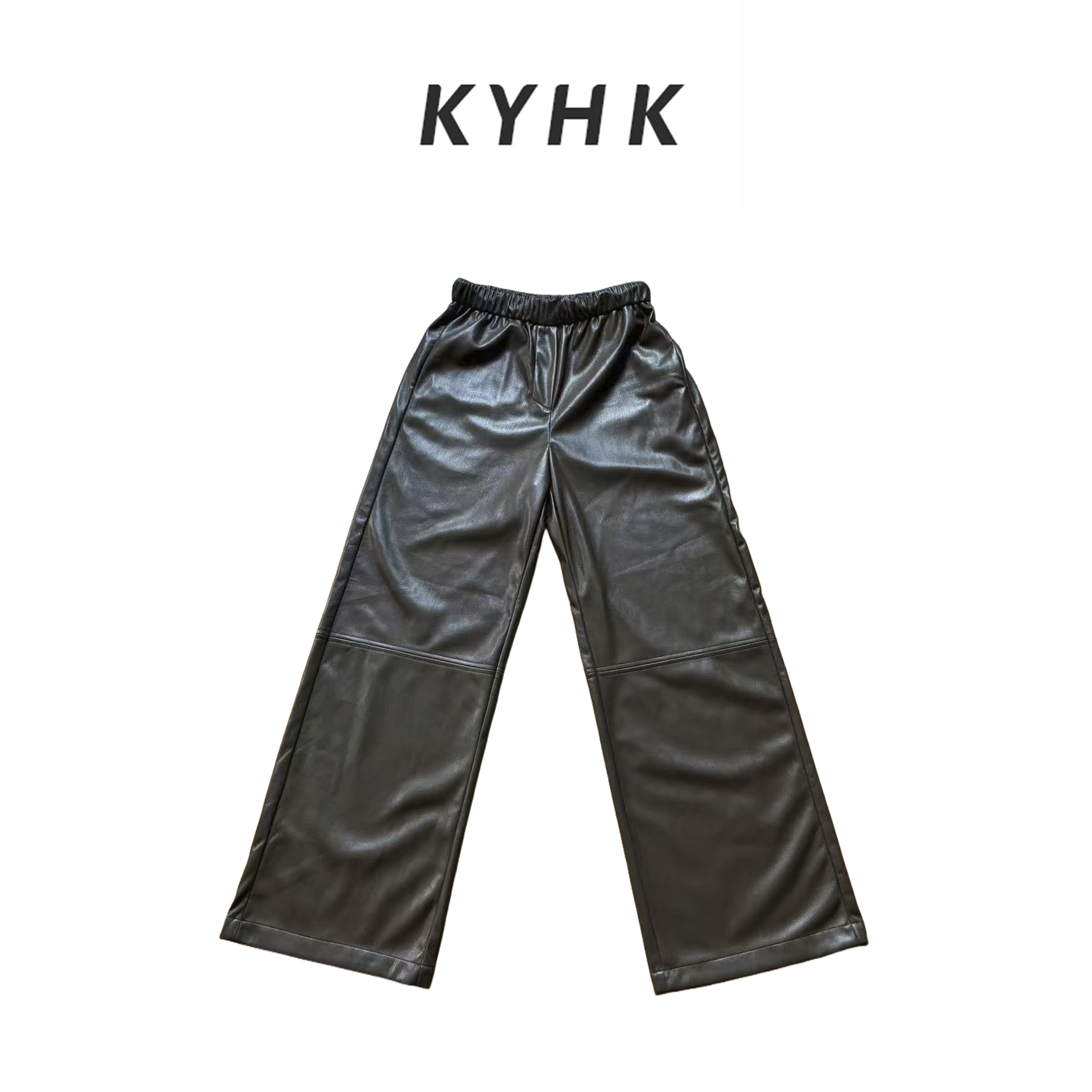 KYHK松紧腰复古阔腿皮裤250976