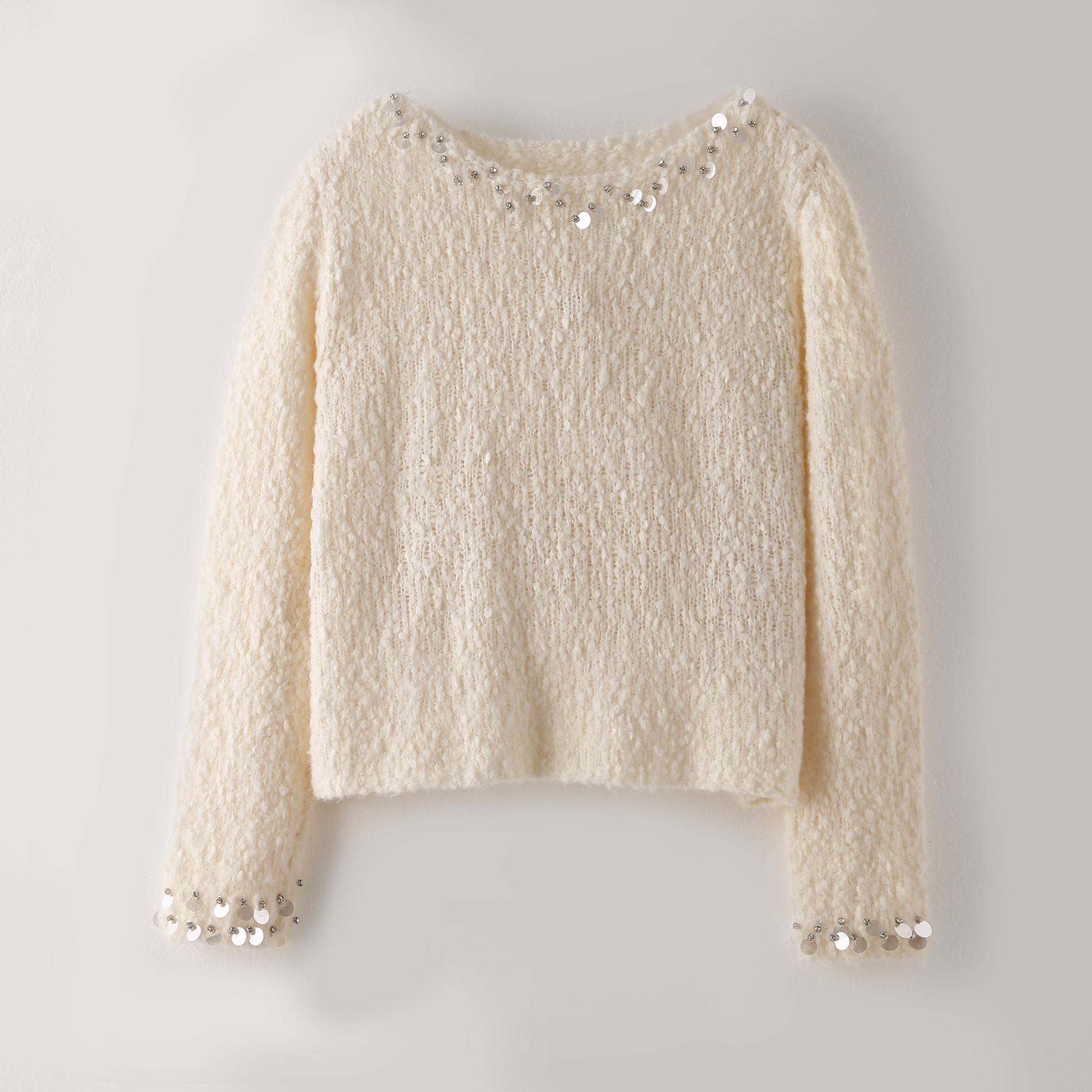 肌理感圆领羊毛设计亮片上衣打底251120