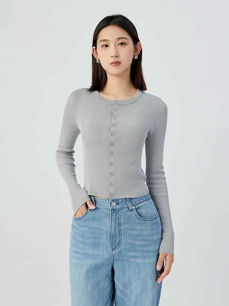 AMASS/阿玛施百搭毛针织衫都市机能风开衫上衣秋冬圆领女装548037