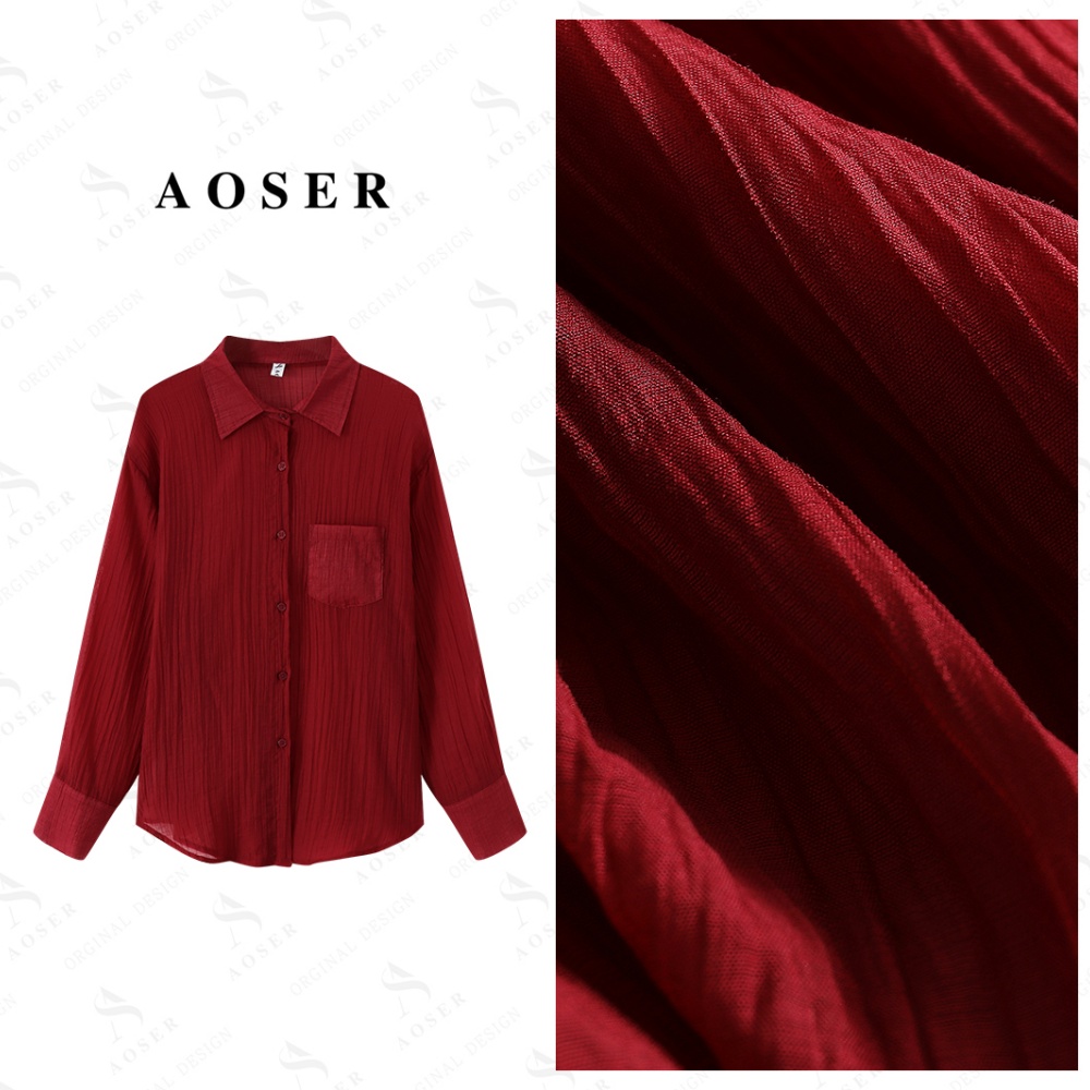 AOSER时尚单排多扣休闲风长袖衬衫女装简约气质百搭立领女1101