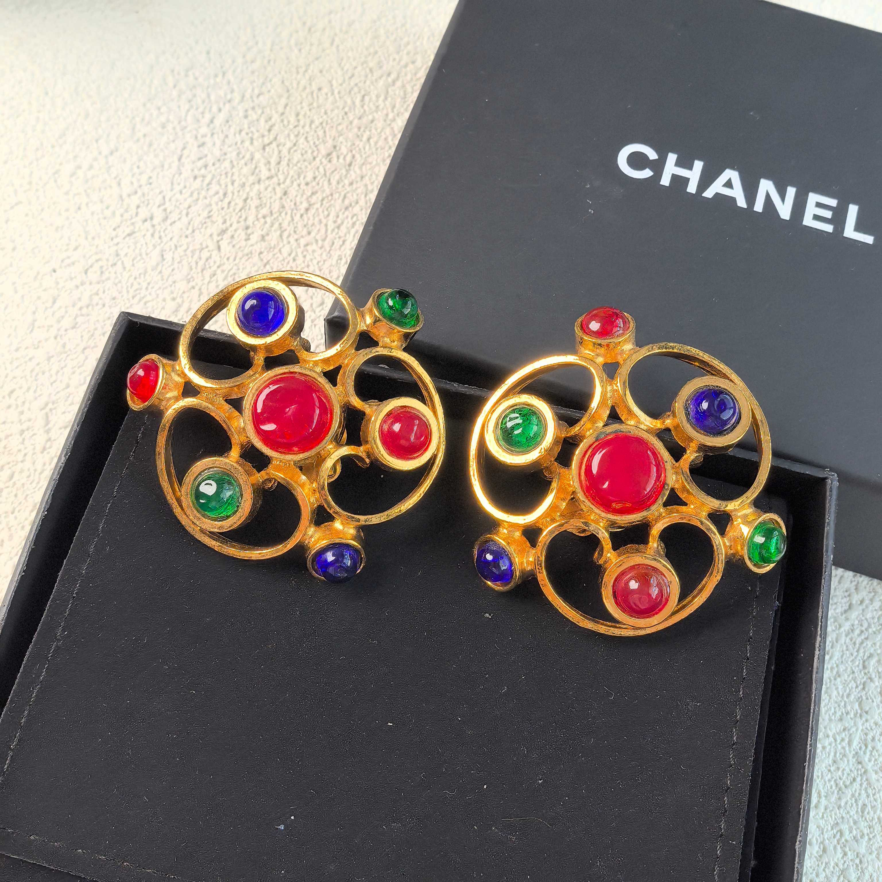 95新 Chanel/香奈儿 泡泡中古Chanel多色镂空琉璃耳夹