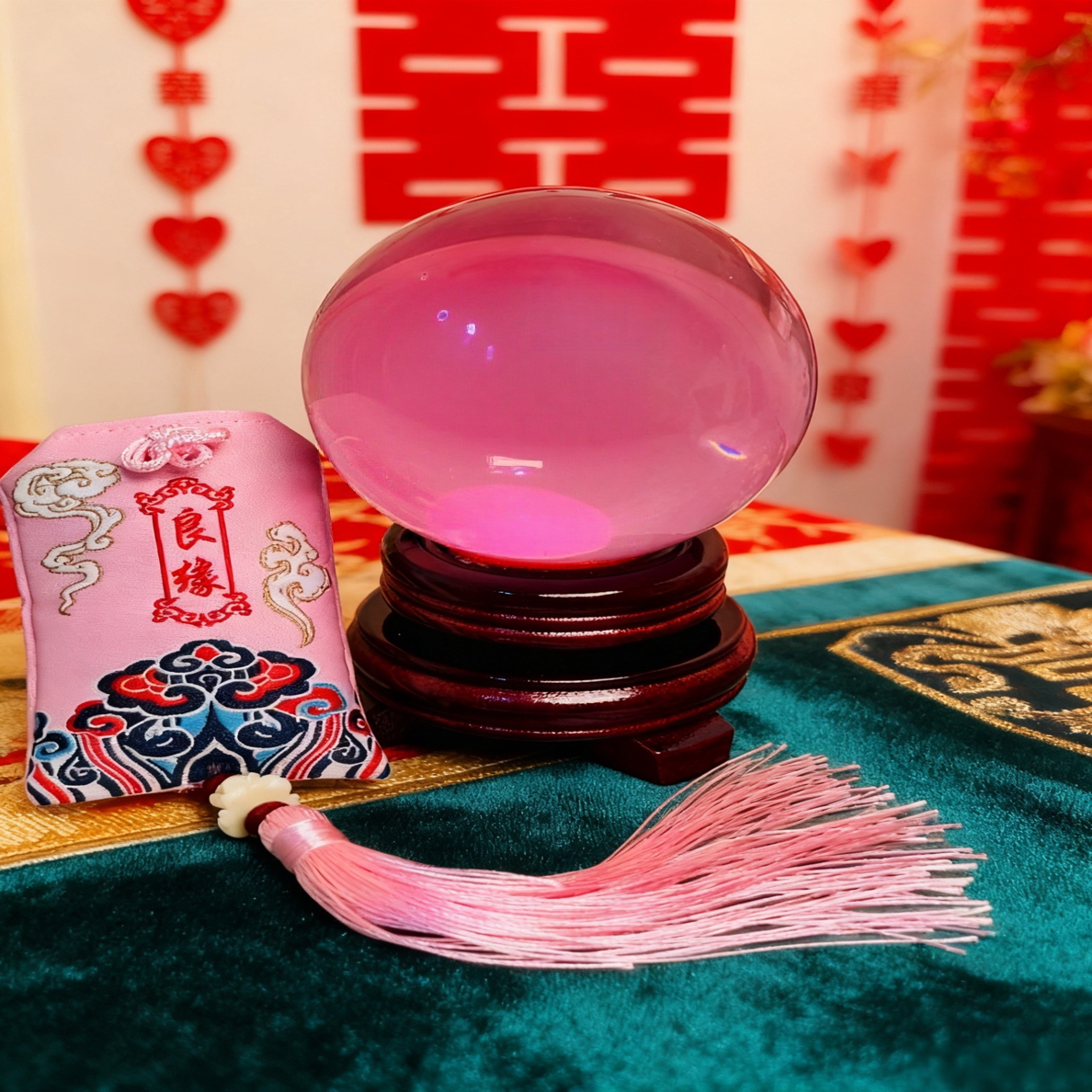 轻奢透明粉水晶球旺良缘摆件卧室玄关工艺品粉色