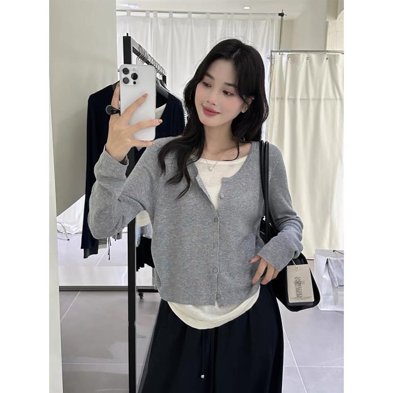 【真开衫假两件】软糯亲肤2025秋季韩系针织开衫撞色上衣毛针织衫