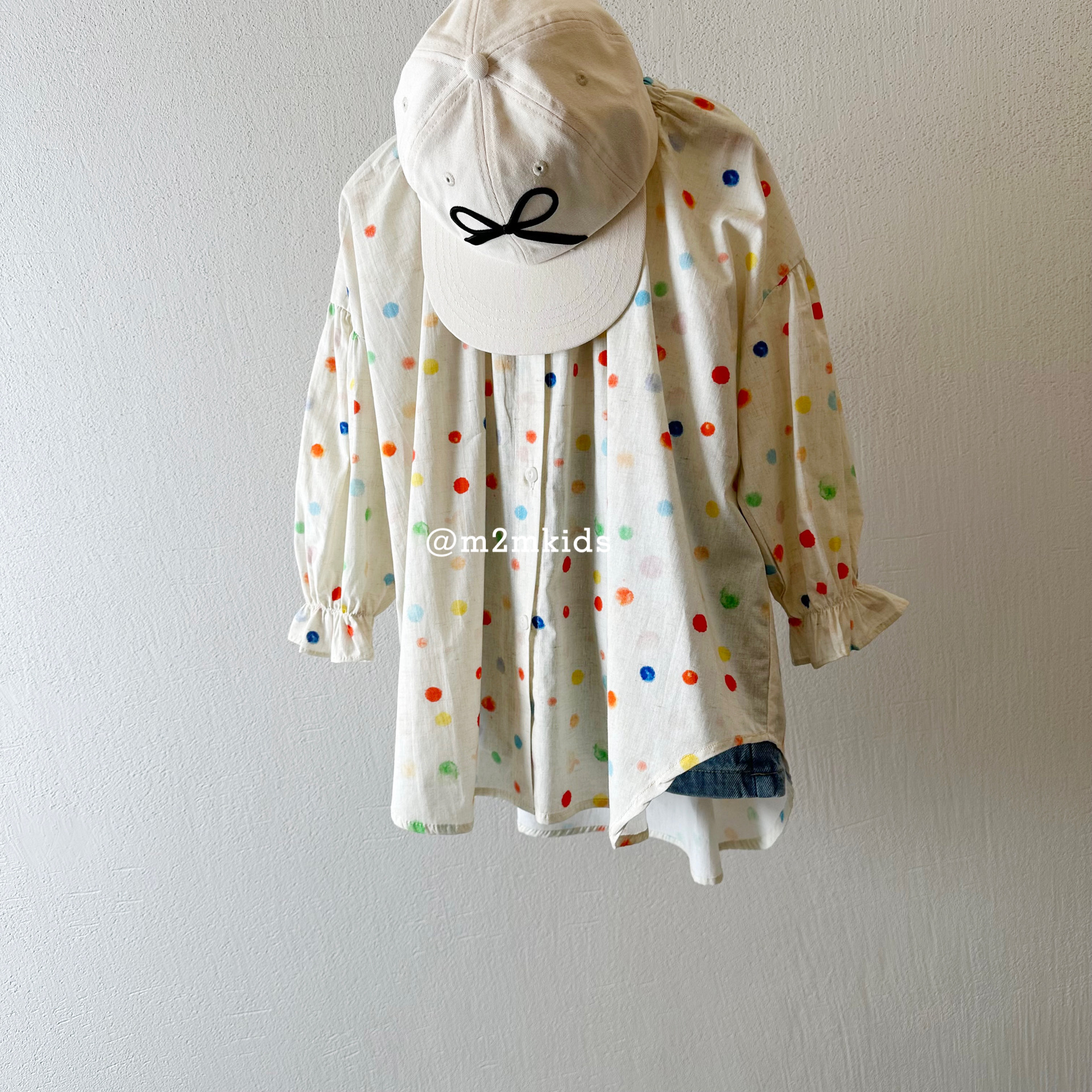 包邮2025断码女童韩风宽松娃娃衫儿童可爱长袖F彩色圆点衬衫