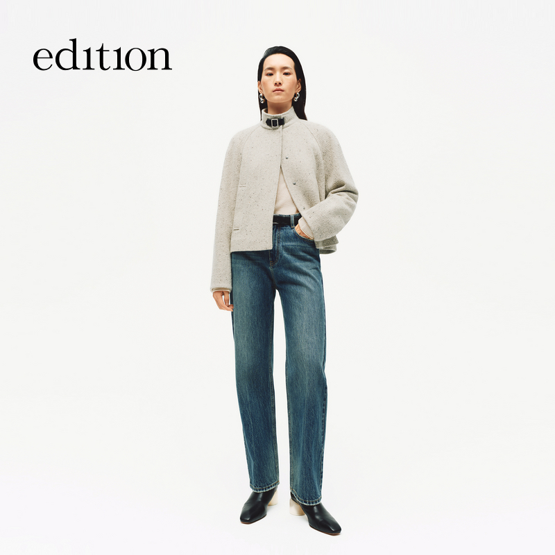 【商场同款】edition2025冬季新款直筒骆驼绒牛仔裤#EBE4JEN002