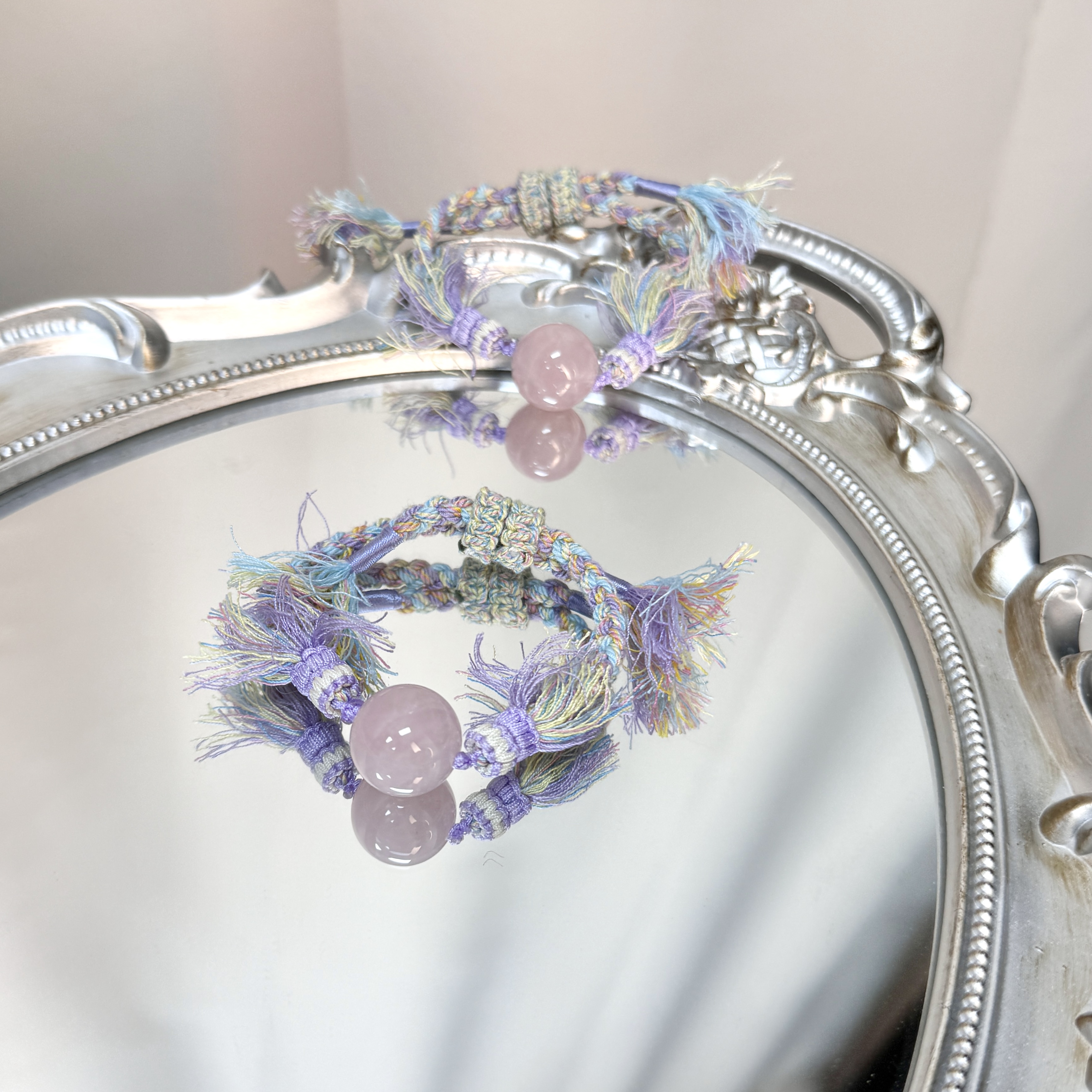 天然粉水晶编绳手串 17mm