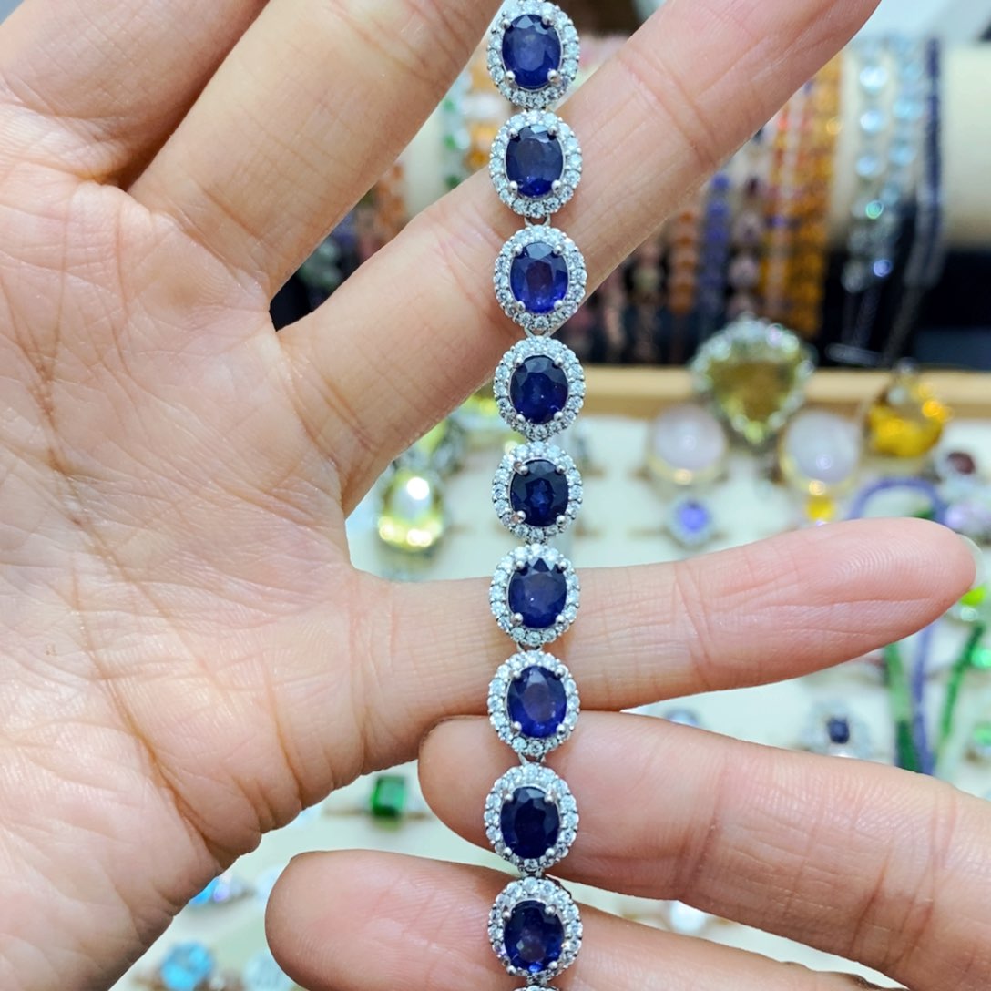 蓝宝石手链银S925镶嵌