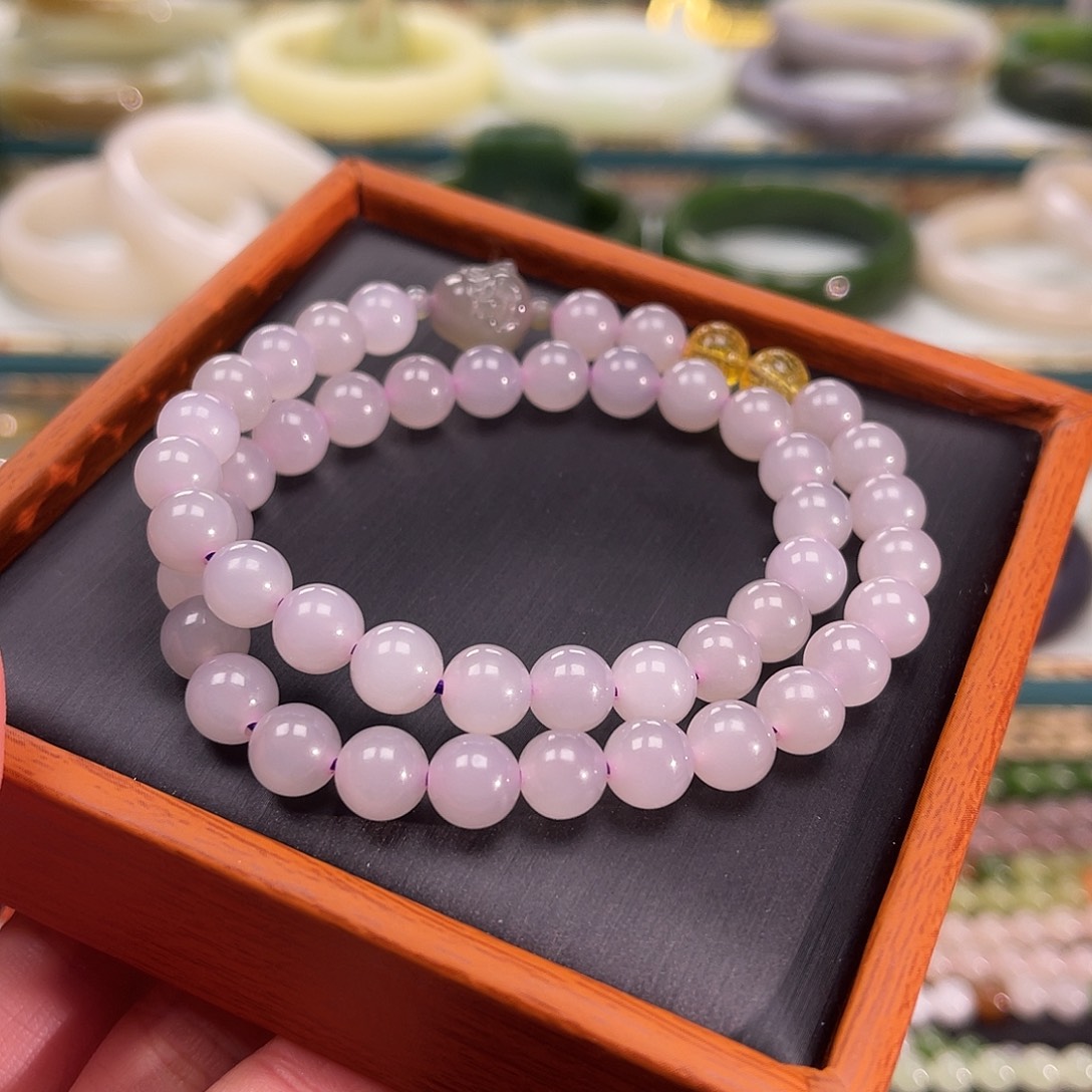 和田玉手链未镶嵌紫粉色双圈