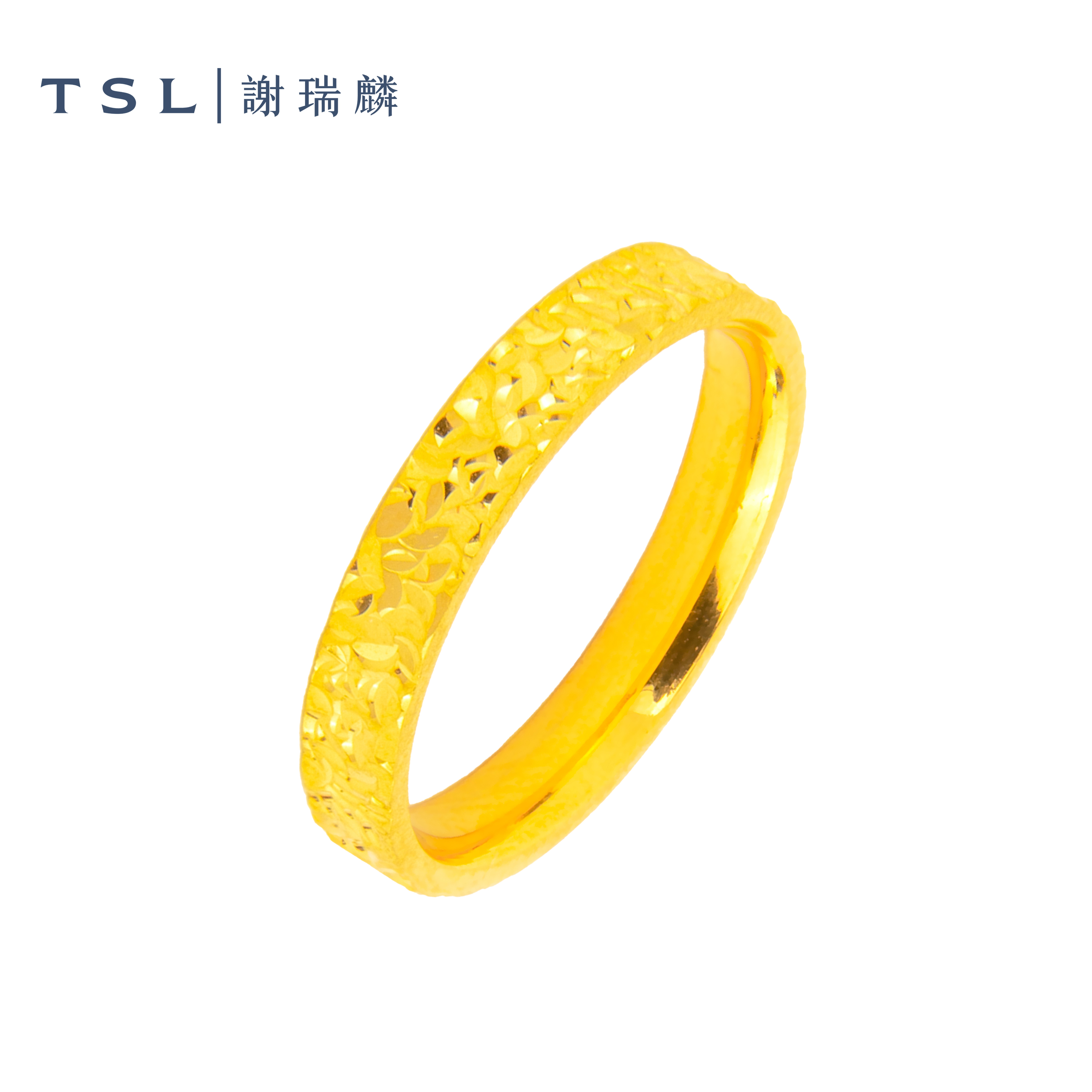 TSL/谢瑞麟足金碎冰冰金戒指5G时尚黄金情侣对戒生日礼物送女友