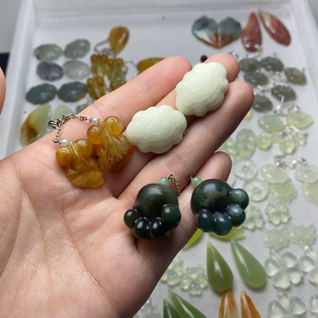 蛇纹石玉合金耳饰/颈饰