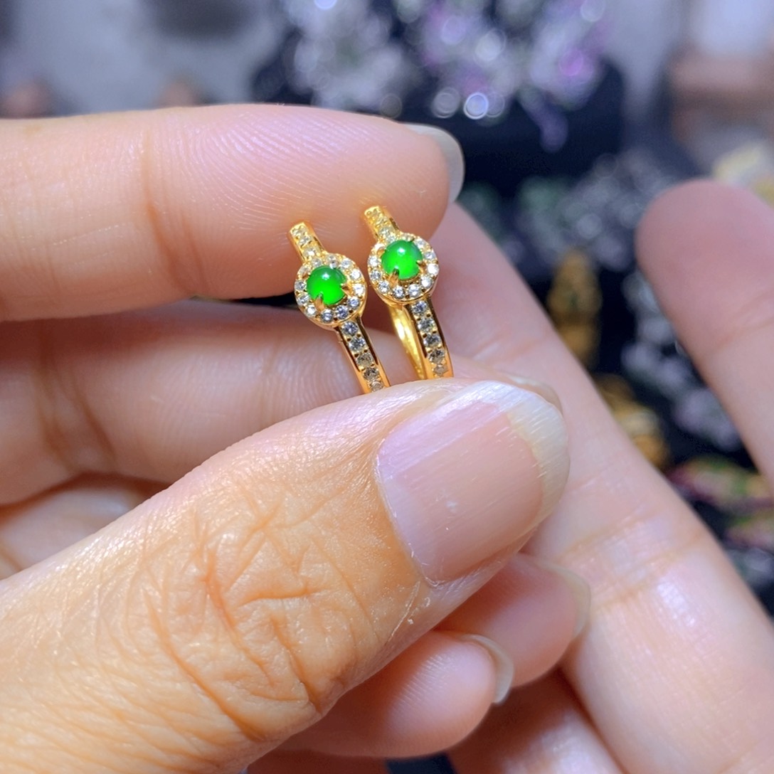 翡翠银S925镶嵌耳饰天然翡翠