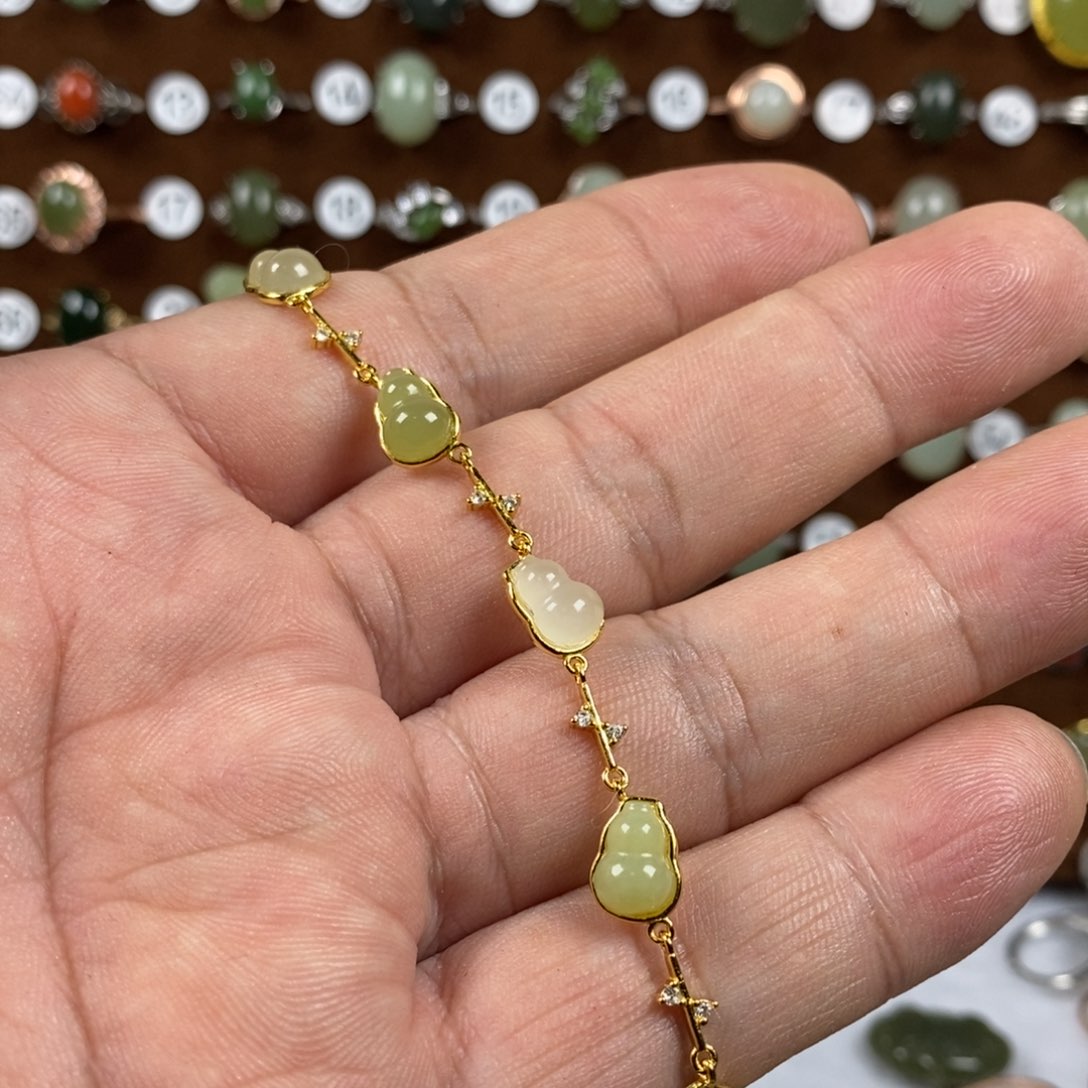 和田玉戒指银S925镀金镶嵌