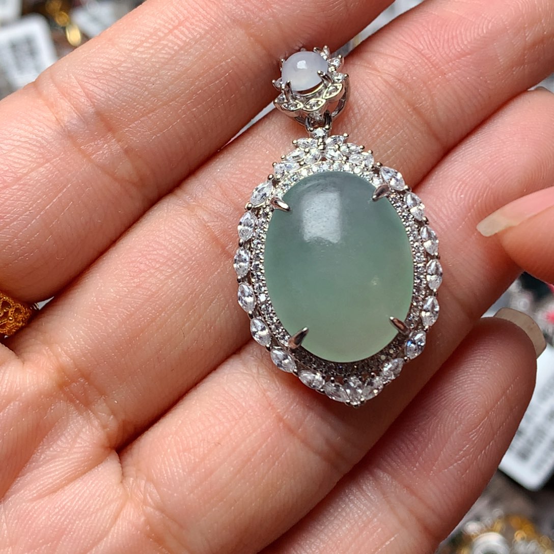 翡翠戒指银S925镶嵌天然翡翠吊坠