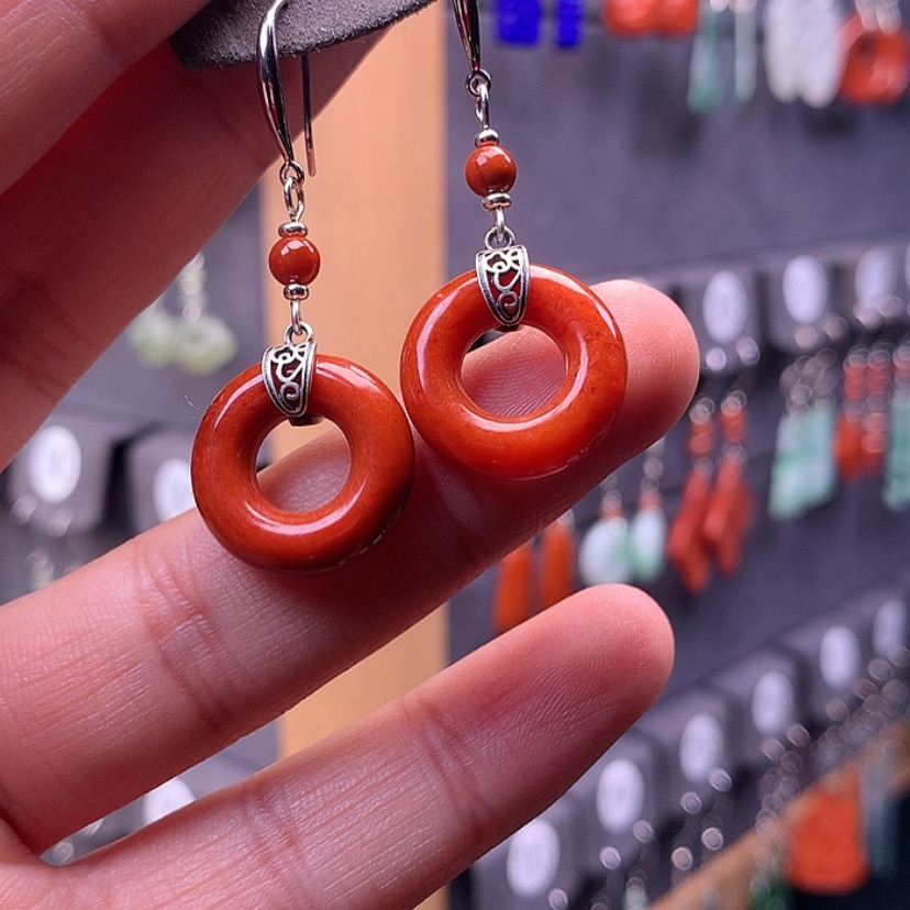 【闪购商品】翡翠耳饰银S925镶嵌满意