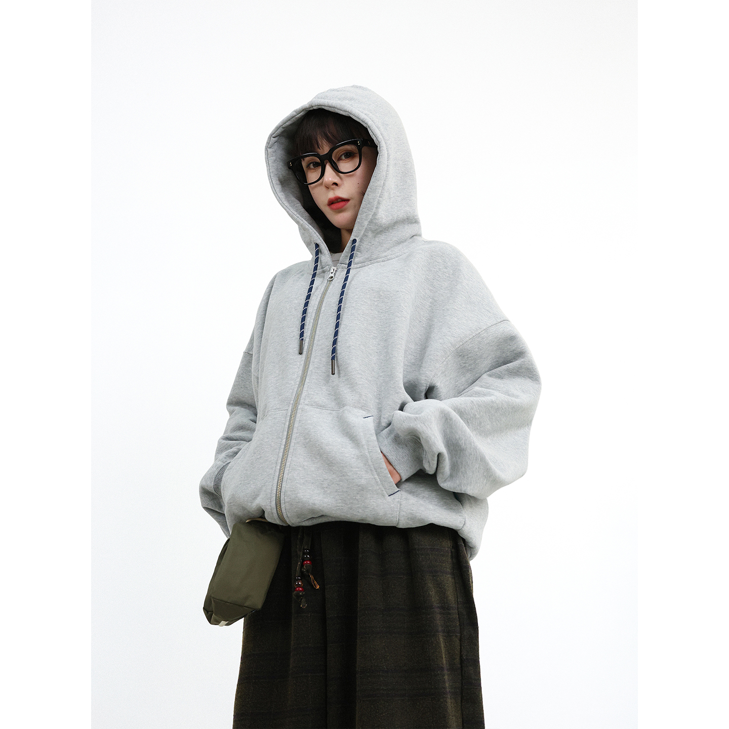 TRIFFER重磅510g加绒连帽卫衣 撞色抽绳开衫式男女款