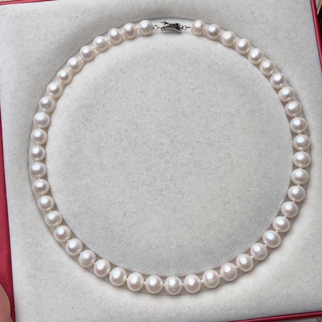 淡水珍珠颈饰银S925镶嵌8-9mm 