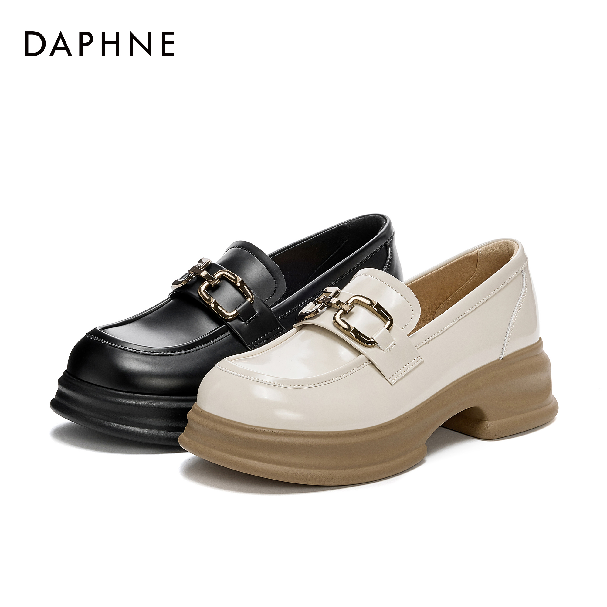 达芙妮2025女士秋季高跟纯色百搭套脚法式英伦风圆头时尚乐福鞋