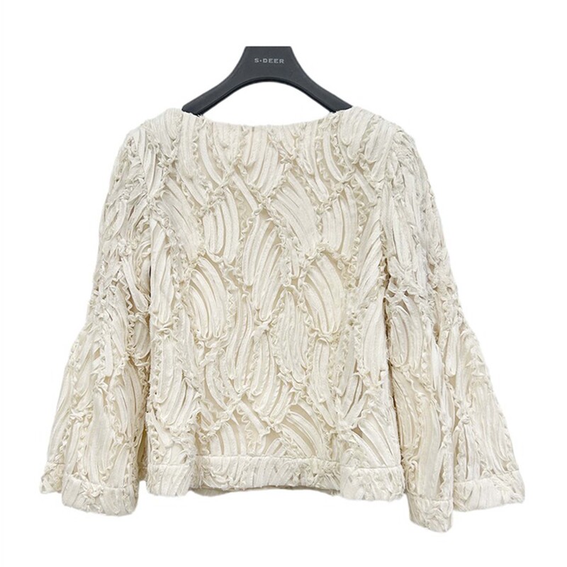 sdeer圣迪奥女装时尚复古气质圆领立体花朵喇叭袖衬衫S233Z0578