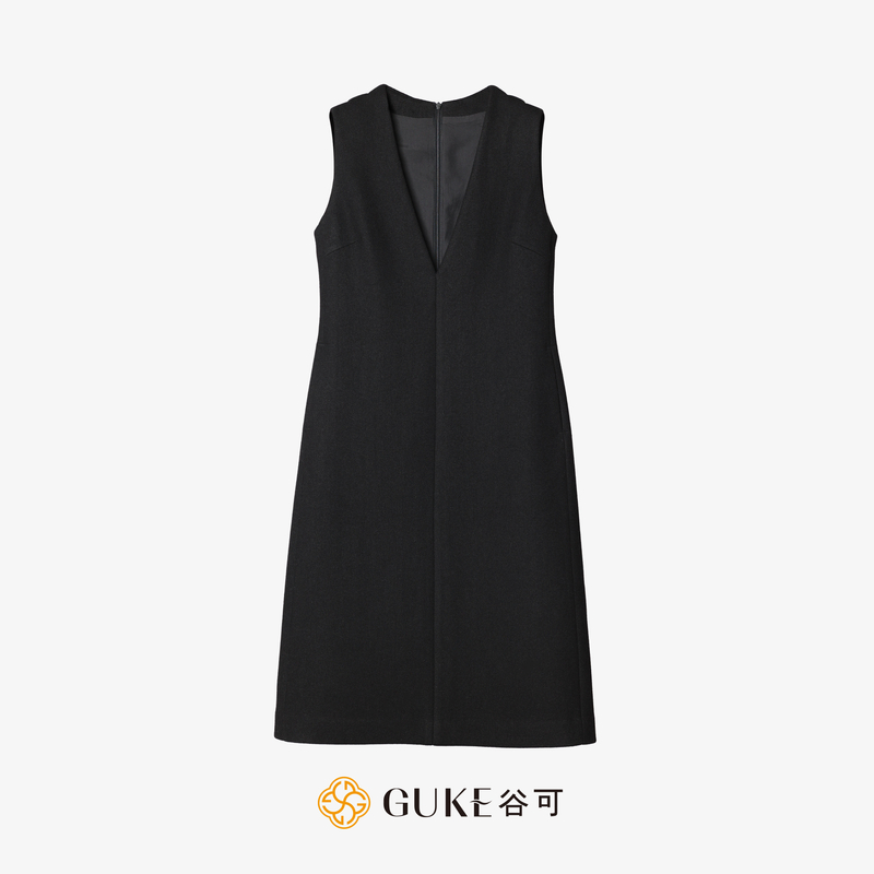 GKE/谷可LQ1328 秋冬V领羊毛背心裙气质修身显瘦无袖毛呢连衣裙女