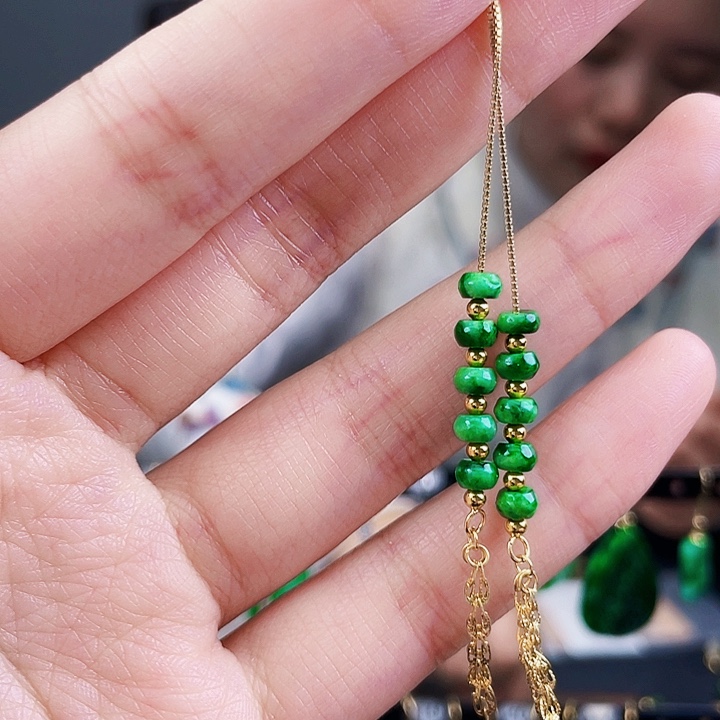 翡翠耳饰银S925镶嵌饰品