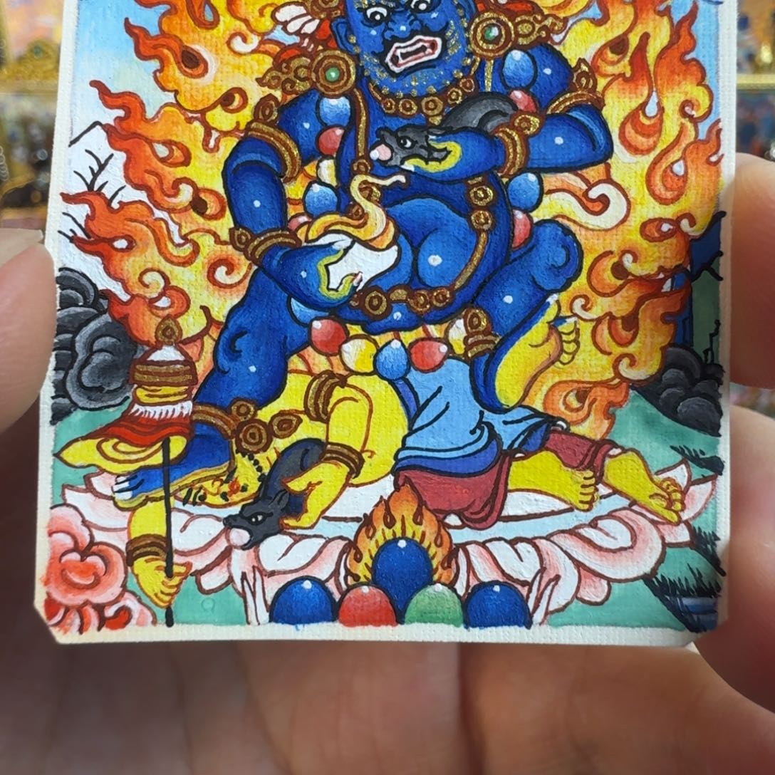 吊坠纯手绘黑财神唐卡