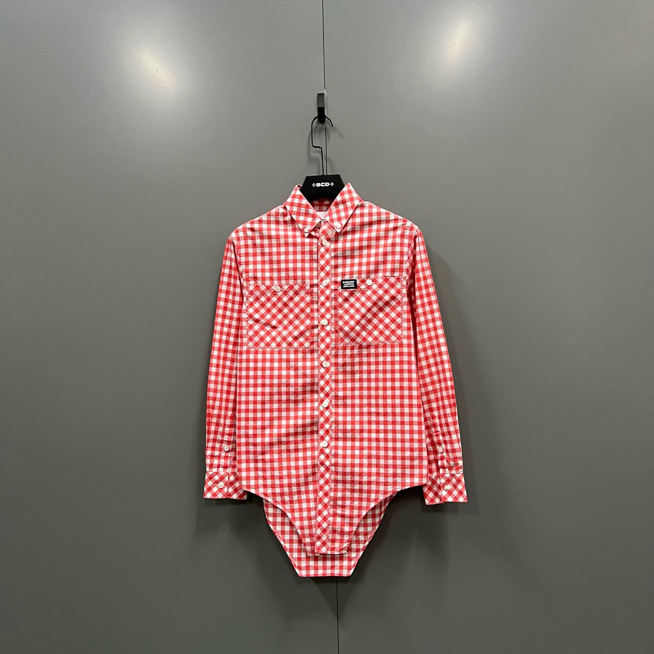 99新 BURBERRY/博柏利  白红格纹贴标衬衫 XXS码/98新/ fg204909
