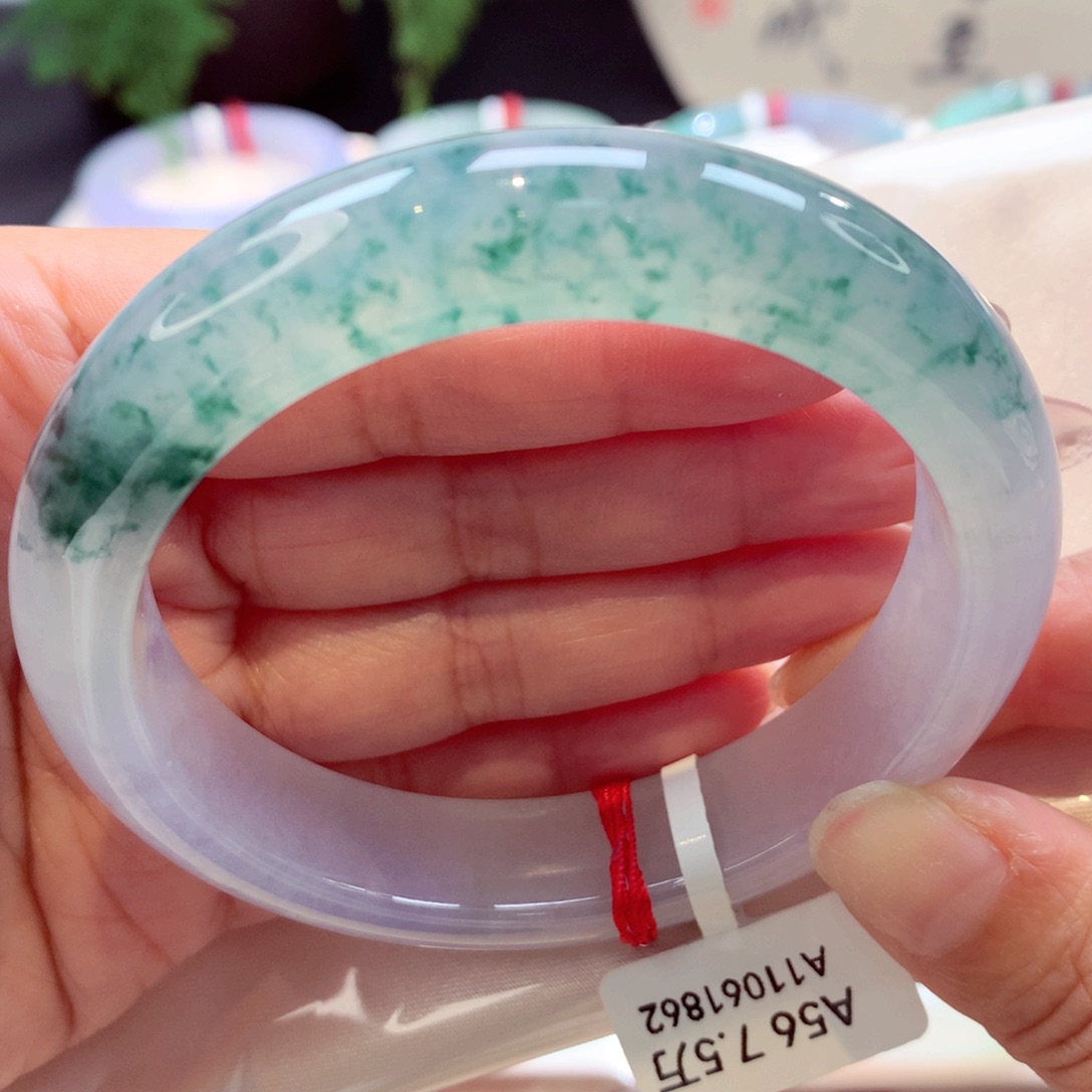 未镶嵌手镯翡翠56圈冰飘花半山水（10号）