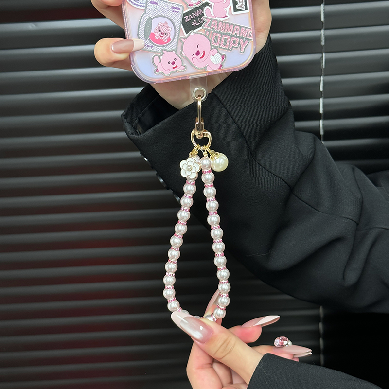 手工精美闪钻花朵手机链钥匙扣包挂女生礼物山茶花珍珠手链