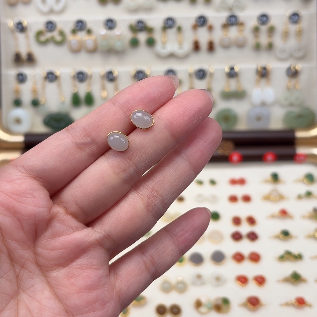 银S925镶嵌和田玉耳饰