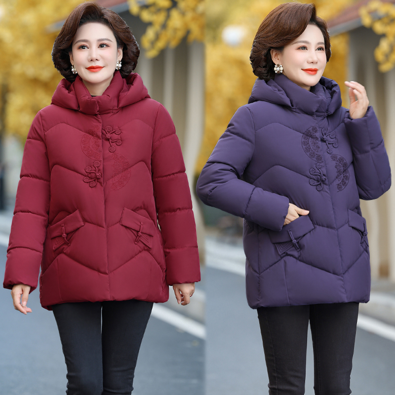 妈妈冬装加厚保暖棉服女2025新款中老年冬季可拆卸帽羽绒棉衣外套