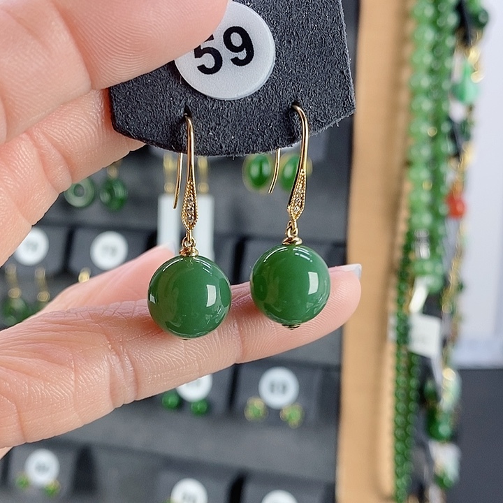 和田玉耳饰18K金镶嵌╰****姐