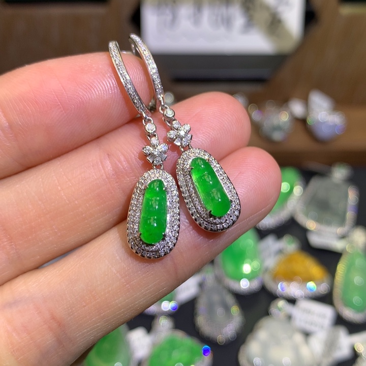 翡翠18K金镶嵌吊坠(不含链)萌*鹿耳坠