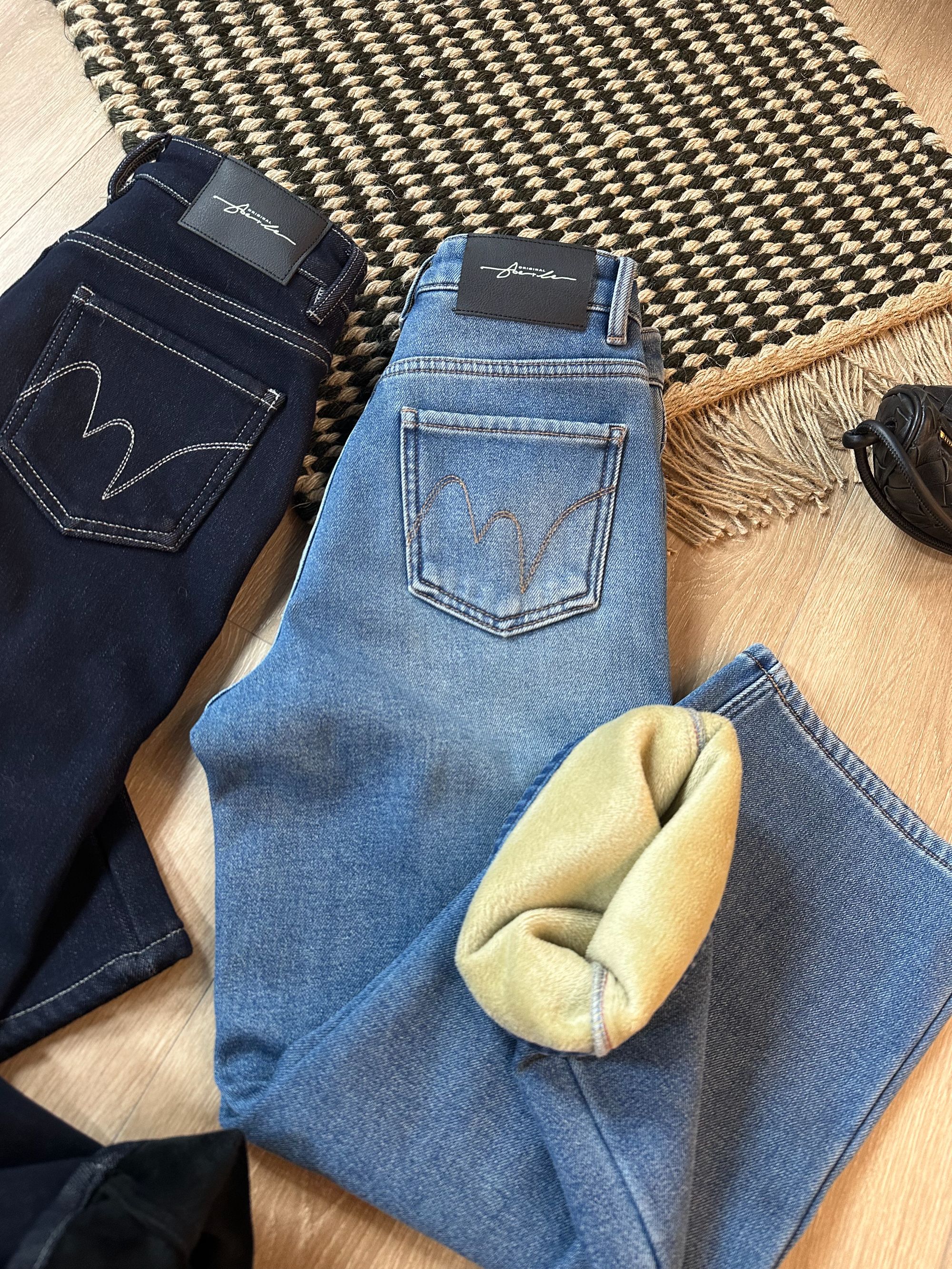 《蓝仙姑》法棍九裤女加绒牛仔裤直筒秋冬高腰