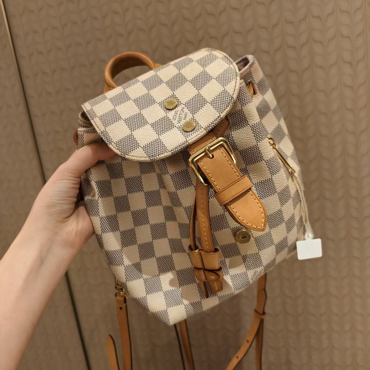 99新 LouisVuitton/路易威登 白棋盘格sperone bb双肩包