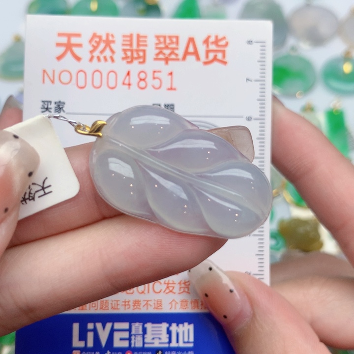 翡翠18K金镶嵌颈饰叶子