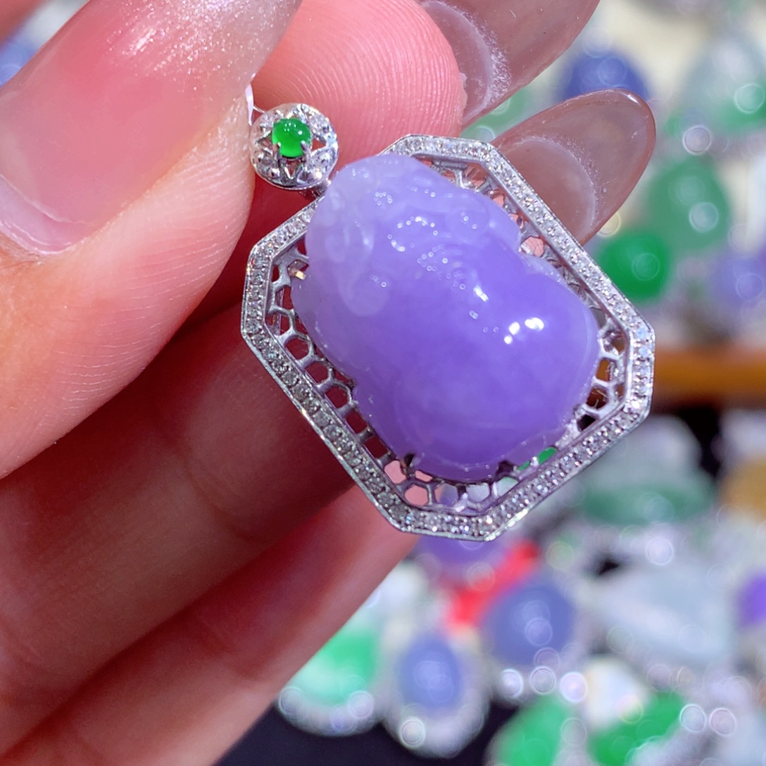 翡翠18K金镶嵌吊坠(不含链)