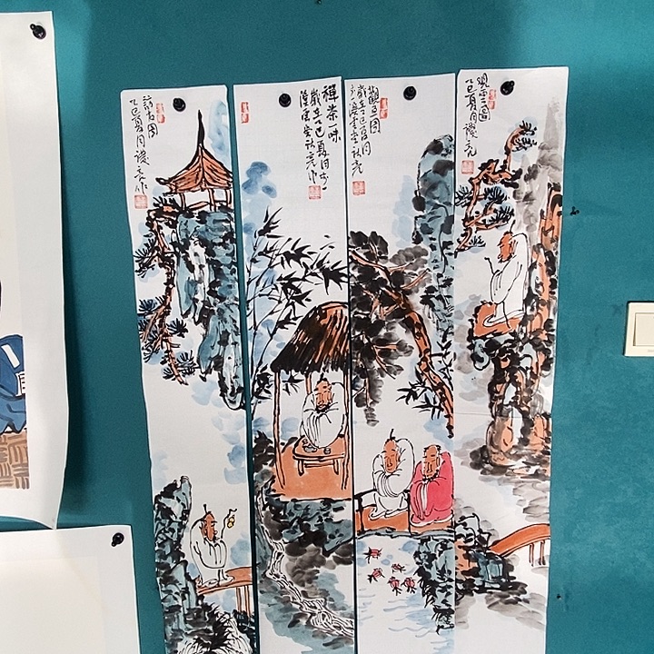 国画王庆亮老师人物四条屏