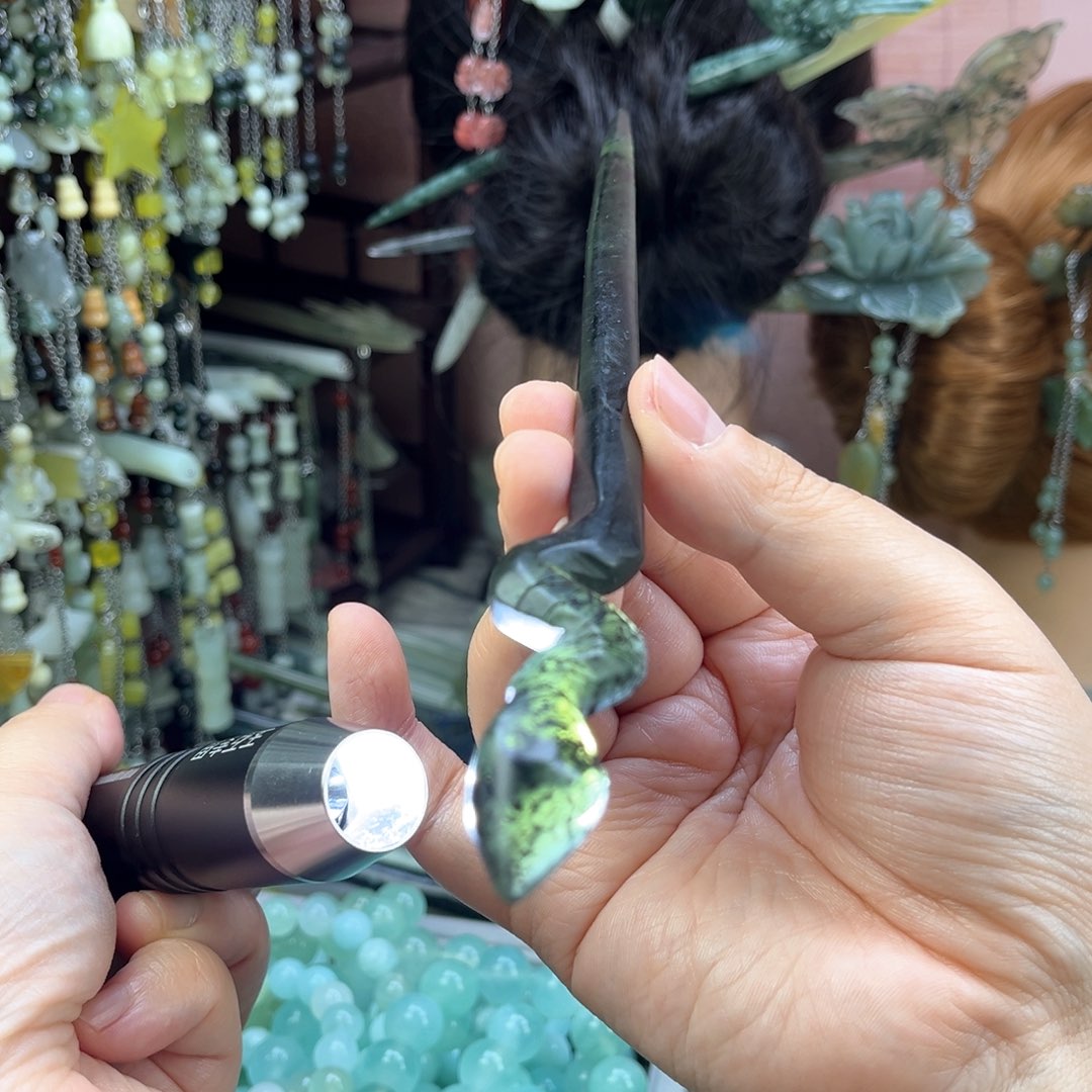 蛇纹石玉发饰未镶嵌默认微瑕岫玉发簪