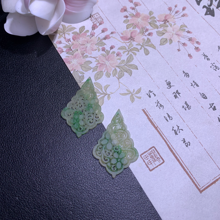 复古雕花镂空花片耳饰 尺寸38.1 24.8 1.4 天然缅a毛货不退不换
