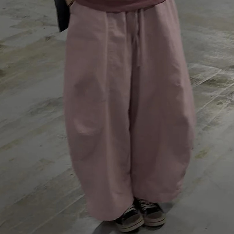 ｛귤 언니｝bo轮廓剪裁粉色水洗休闲裤