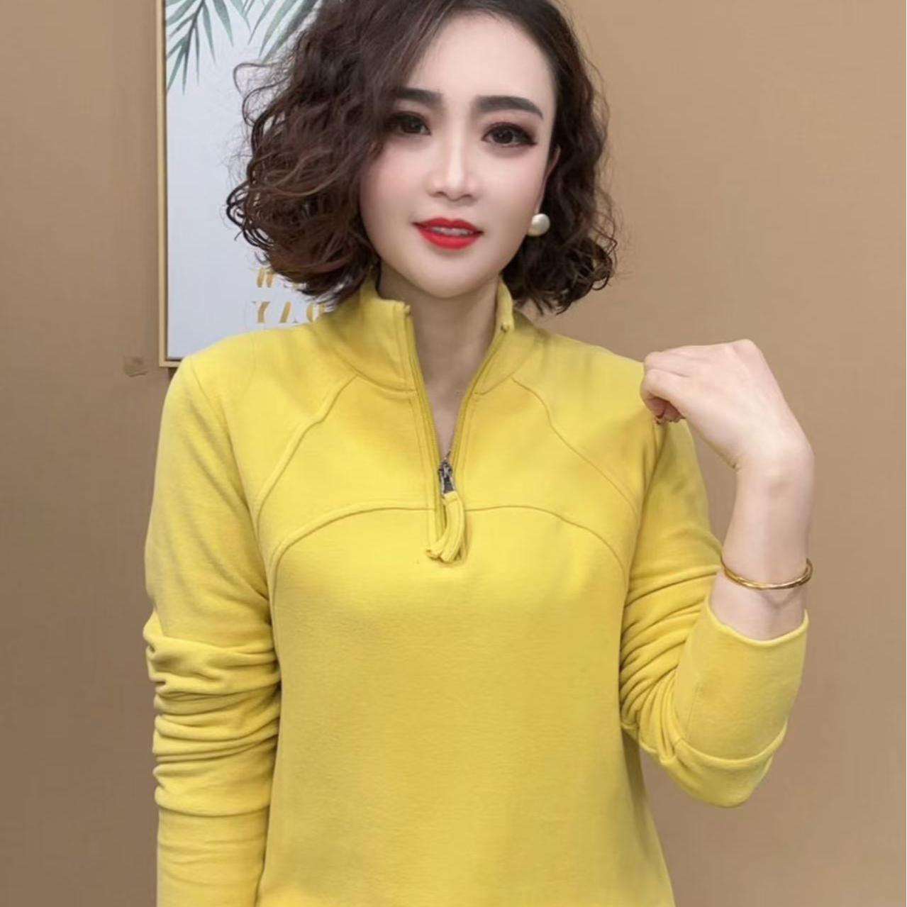 2024拼接纯色保暖卫衣时尚半高领半拉链上衣加绒秋冬女士202#