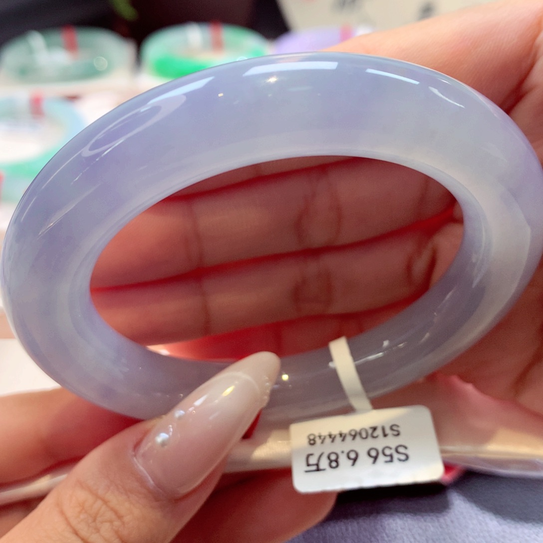 未镶嵌手镯翡翠胖圆满色蓝紫18号66