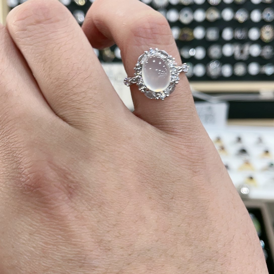 蛇纹石玉戒指银S925镶嵌星*、