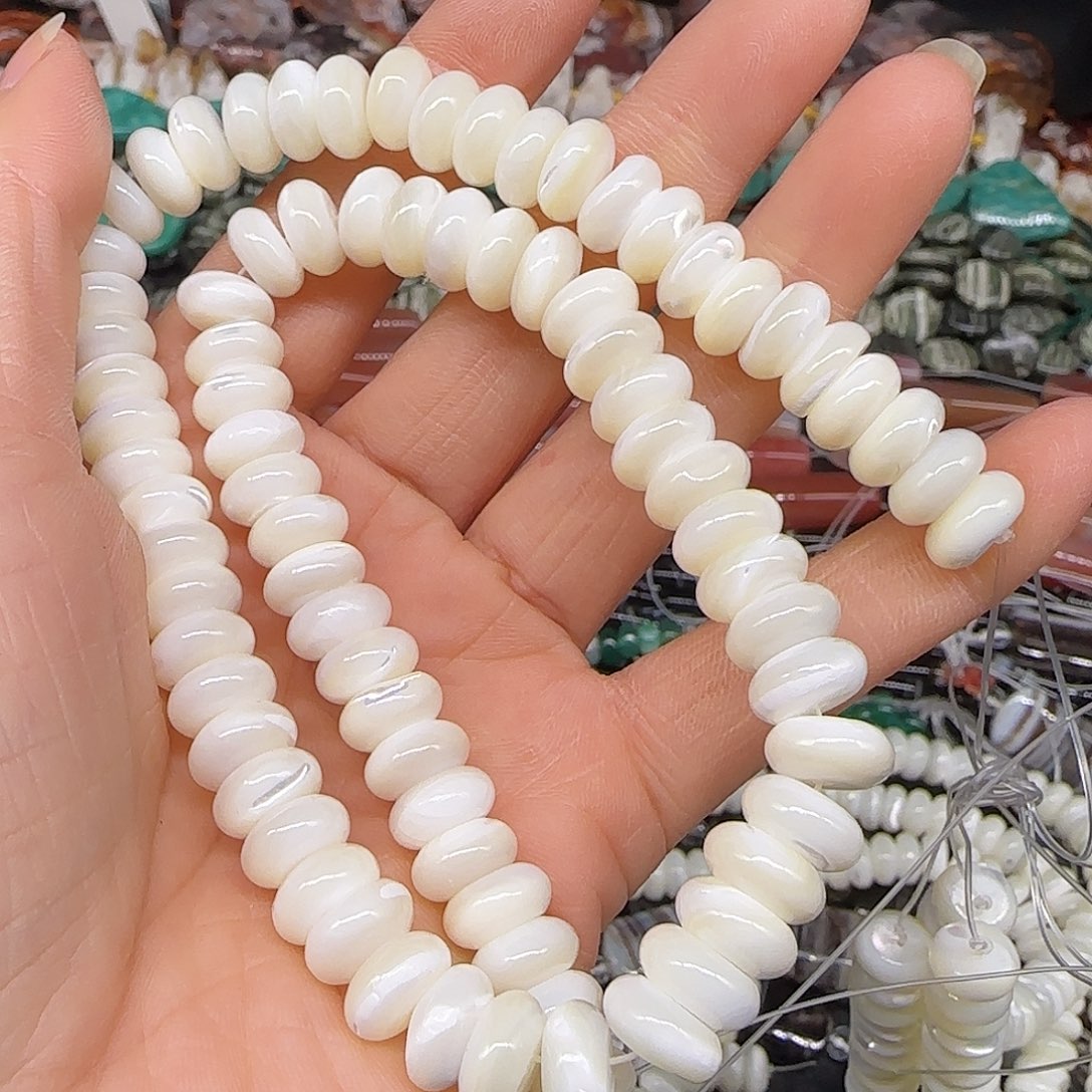 玛瑙/玉髓合金珠宝半成品贝壳10mm算盘一条
